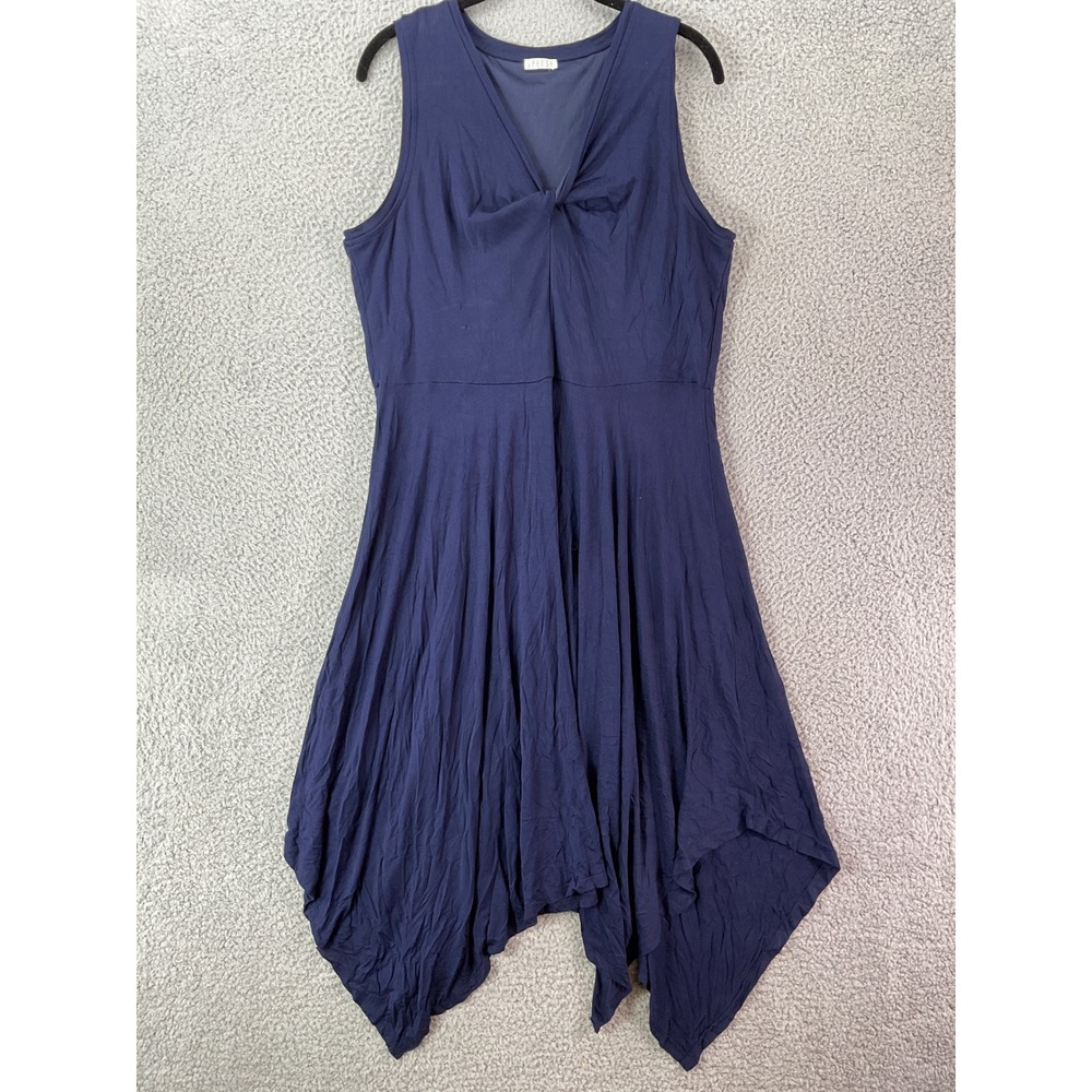 Spense Handkerchief Hem Dress Womens Lā Navy Blue Excellent Twist Front Midi